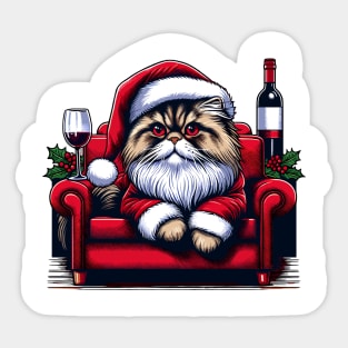 Persian Cat Wine Christmas Sticker